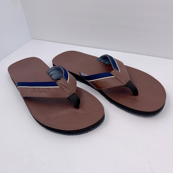 TOMMY HILFIGER MEN’S BROWN AND NAVY FLIP FLOPS, DRAKE-T STYLE, SIZE 9M - Picture 5 of 15